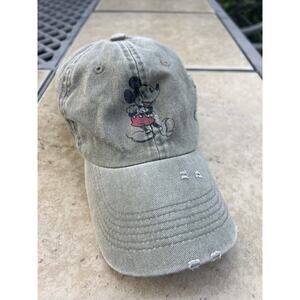 Disney Mickey Mouse Hat Strapback Green/Khaki Baseball Cap Distressed Vintage